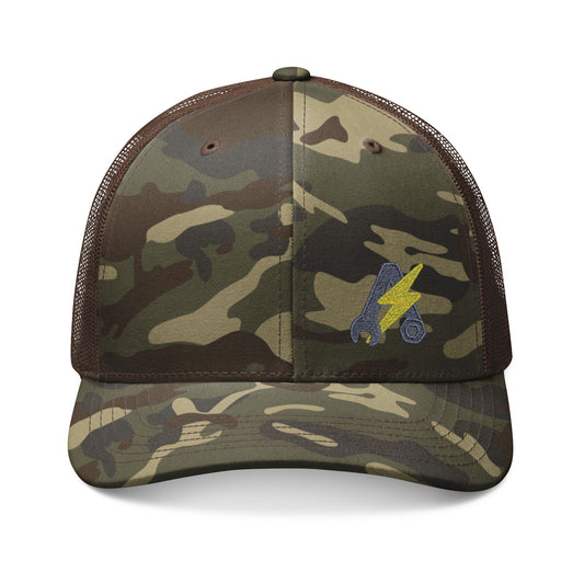 Camouflage Trucker Hat with Embroidered Lightning Bolt