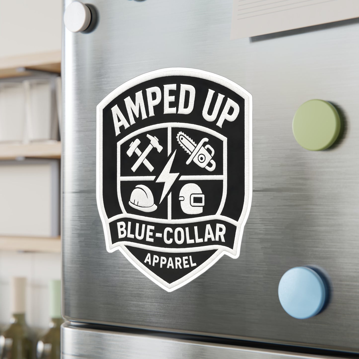 Blue-Collar Pride Kiss-Cut Vinyl Decals - Amped Up Design for Workspaces & Gear