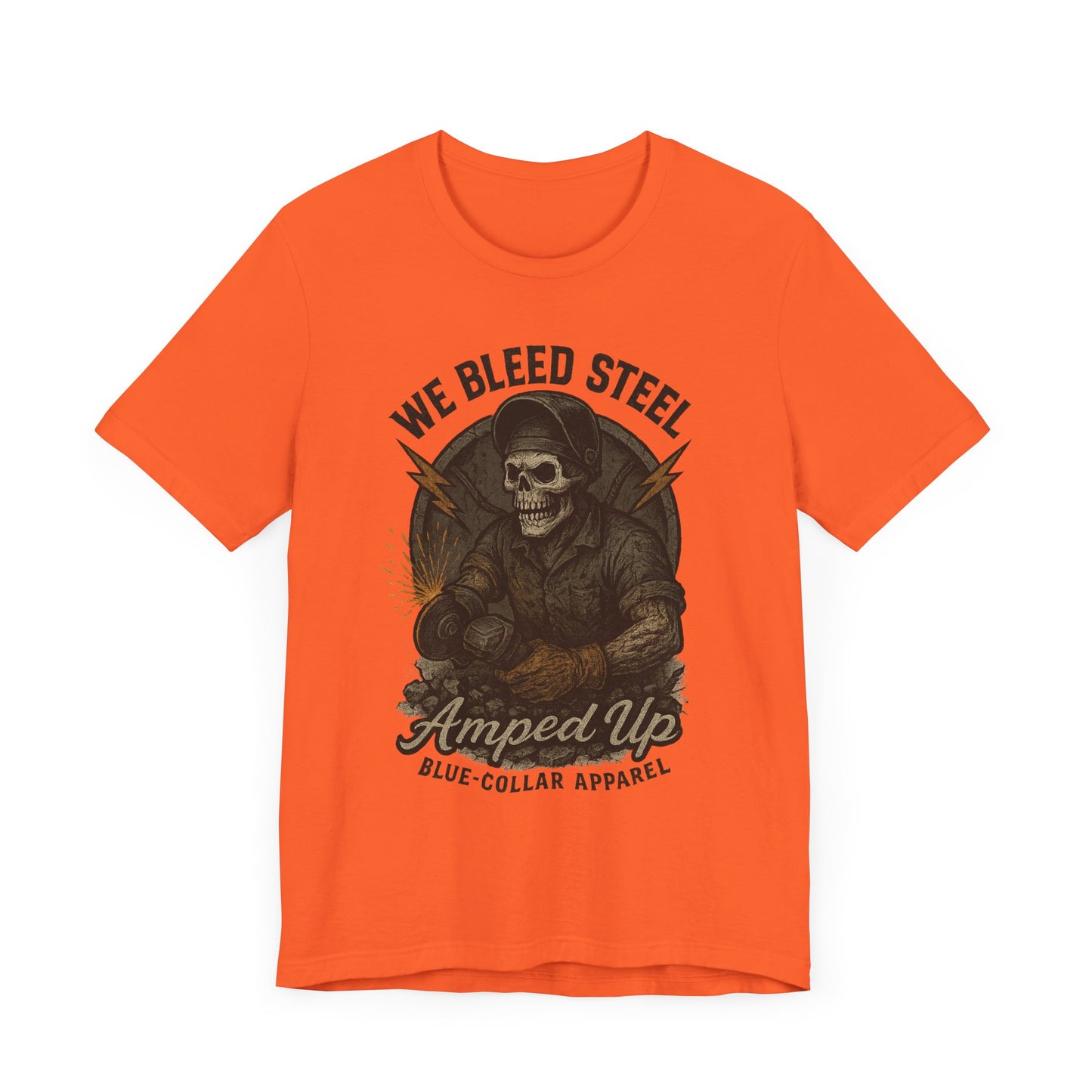 We Bleed Steel Tee, Cool Casual Shirt, Blue-Collar Apparel, Gift for Him, Industrial Style Clothing