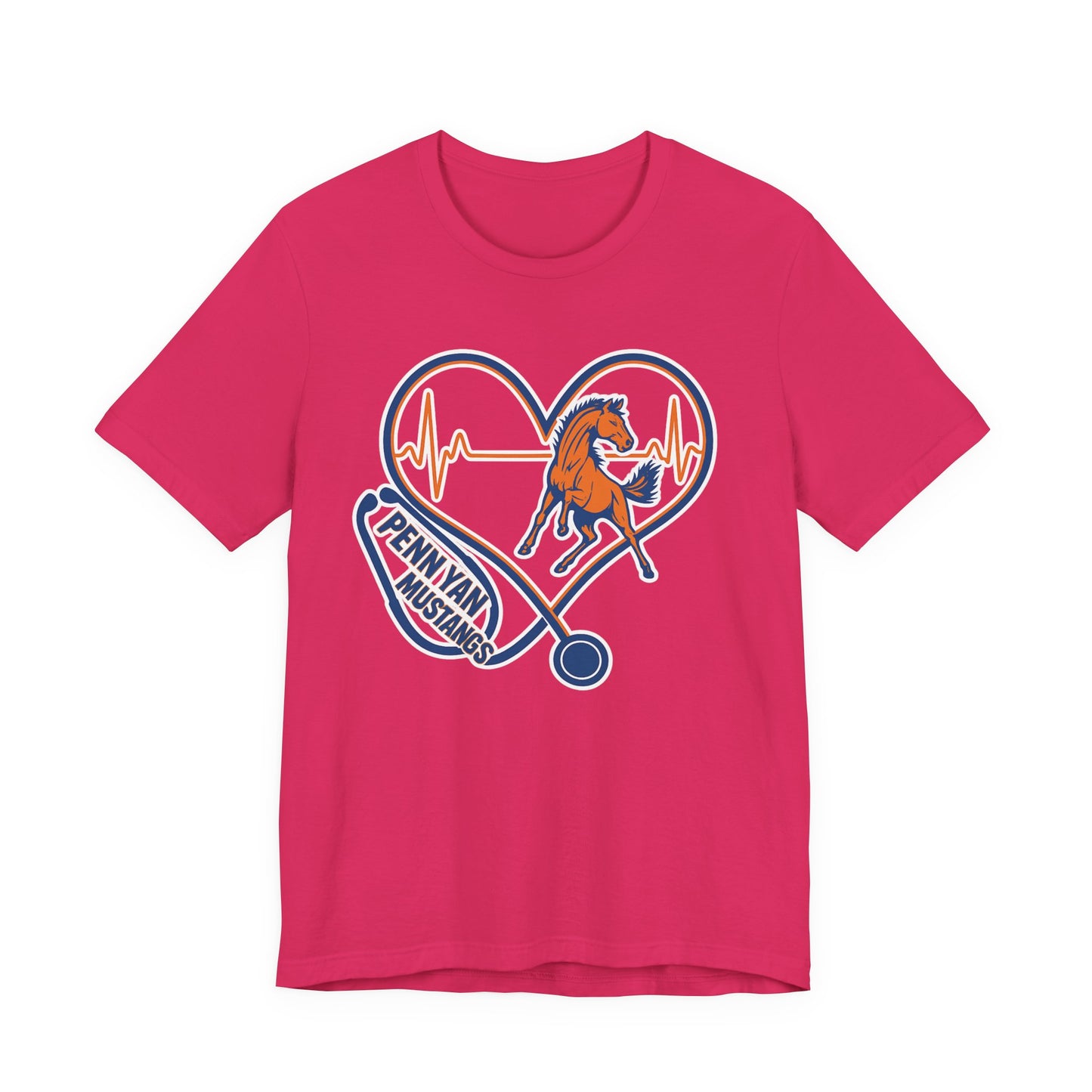 Penn Yan Mustangs Heartbeat Unisex Tee, Equestrian T-Shirt, Horse Lover Gift, Animal Lover Apparel, Casual Wear, Horseback Riding Shirt