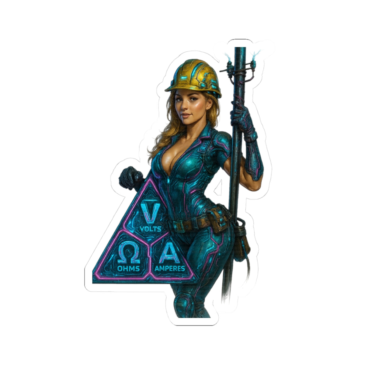 Posing futuristic linewoman Cut Stickers - Vibrant Design for Tech Enthusiasts