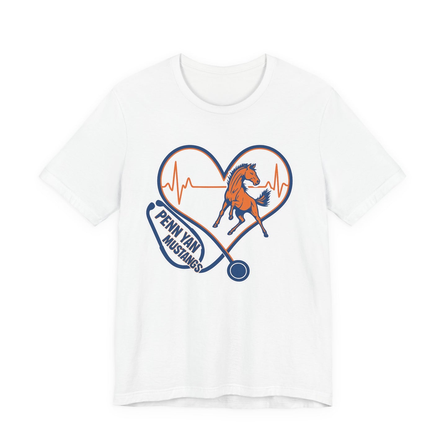 Penn Yan Mustangs Heartbeat Unisex Tee, Equestrian T-Shirt, Horse Lover Gift, Animal Lover Apparel, Casual Wear, Horseback Riding Shirt
