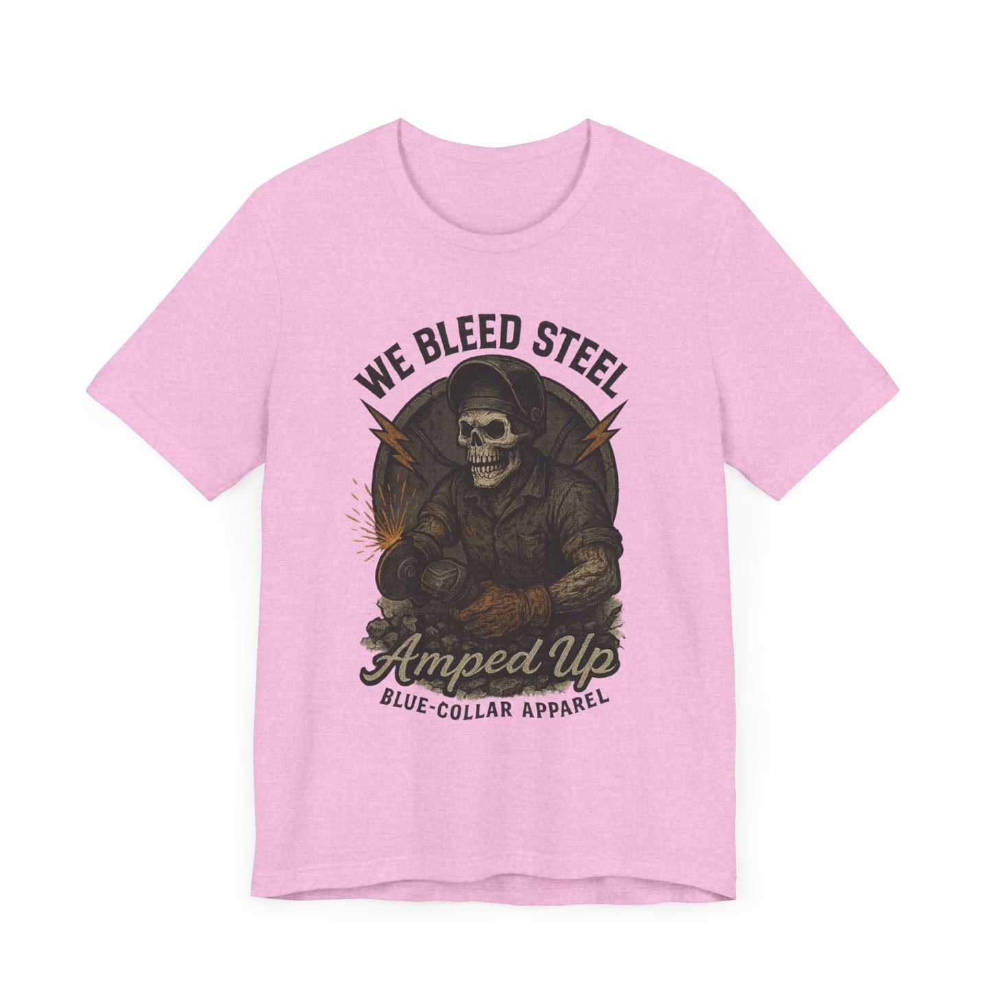 We Bleed Steel Tee, Cool Casual Shirt, Blue-Collar Apparel, Gift for Him, Industrial Style Clothing