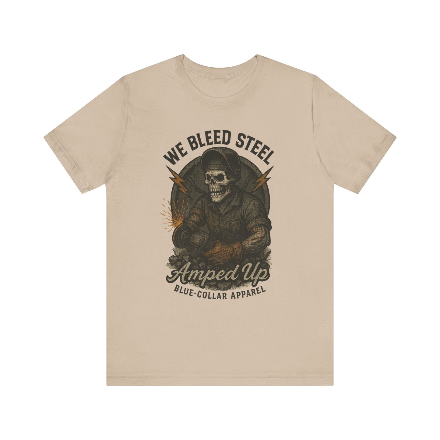 We Bleed Steel Tee, Cool Casual Shirt, Blue-Collar Apparel, Gift for Him, Industrial Style Clothing