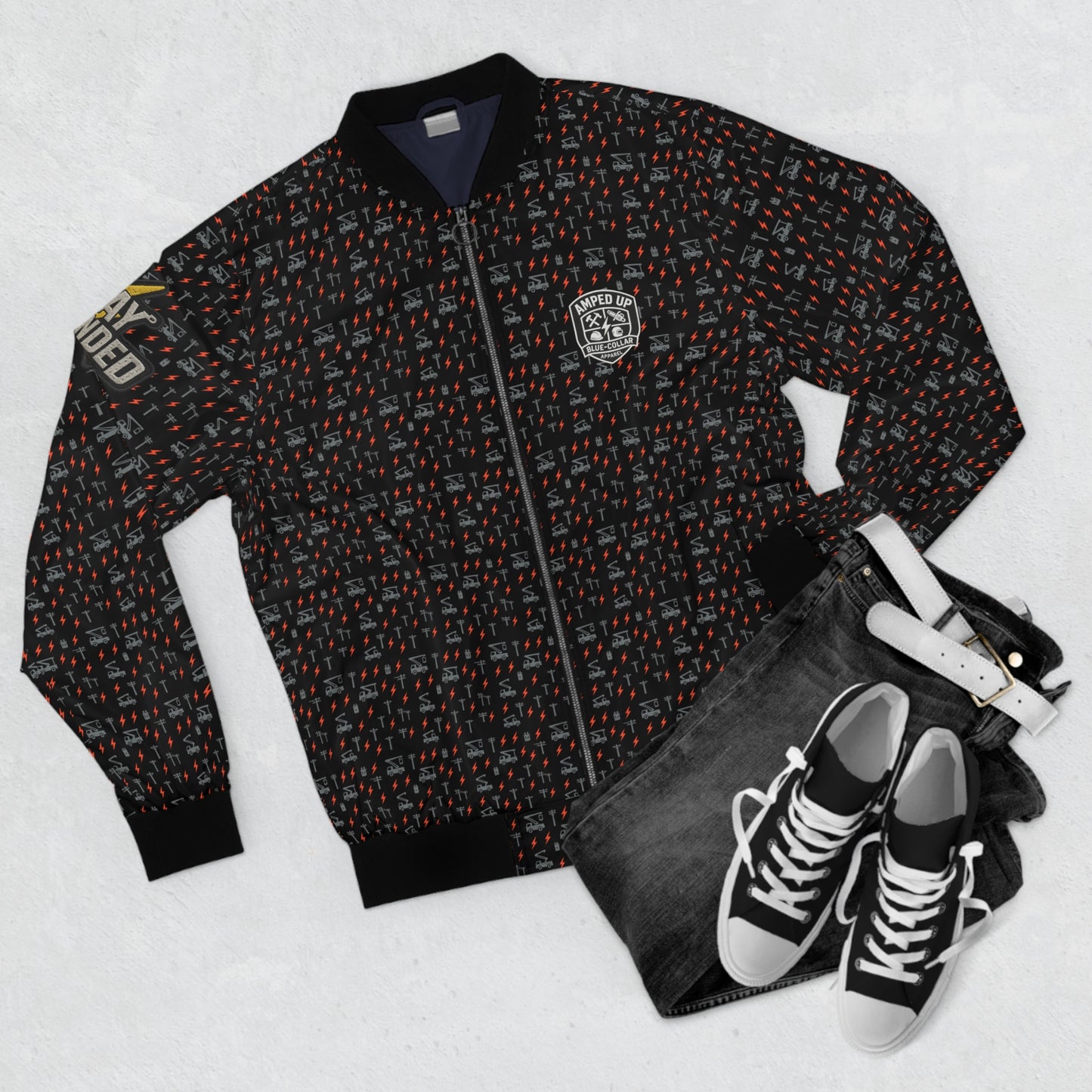 Amped Up “Stay Grounded” Bomber Jacket – Bucket Truck Edition