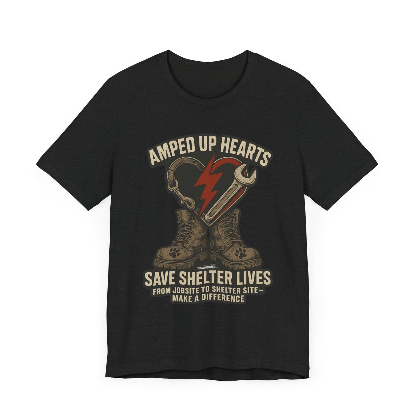 Amped Up Hearts Unisex Tee, Save Shelter Lives Shirt, Heartfelt Volunteer Tee, Animal Rescue Apparel, Thoughtful Gift for Animal Lovers