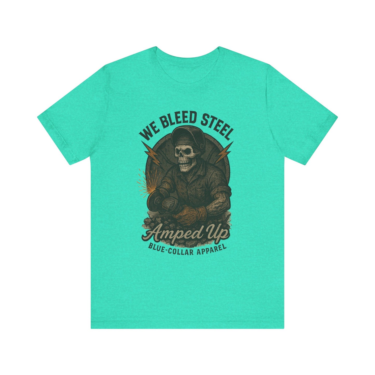 We Bleed Steel Tee, Cool Casual Shirt, Blue-Collar Apparel, Gift for Him, Industrial Style Clothing