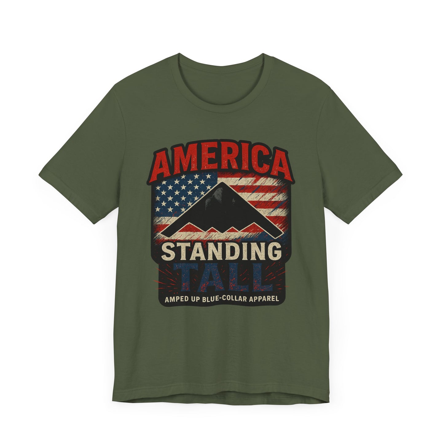 America Standing Tall” – Amped Up Patriot Tee
