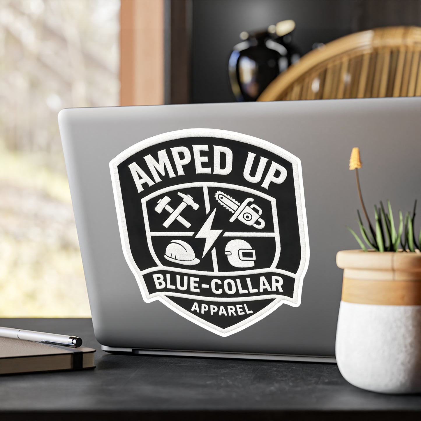 Blue-Collar Pride Kiss-Cut Vinyl Decals - Amped Up Design for Workspaces & Gear
