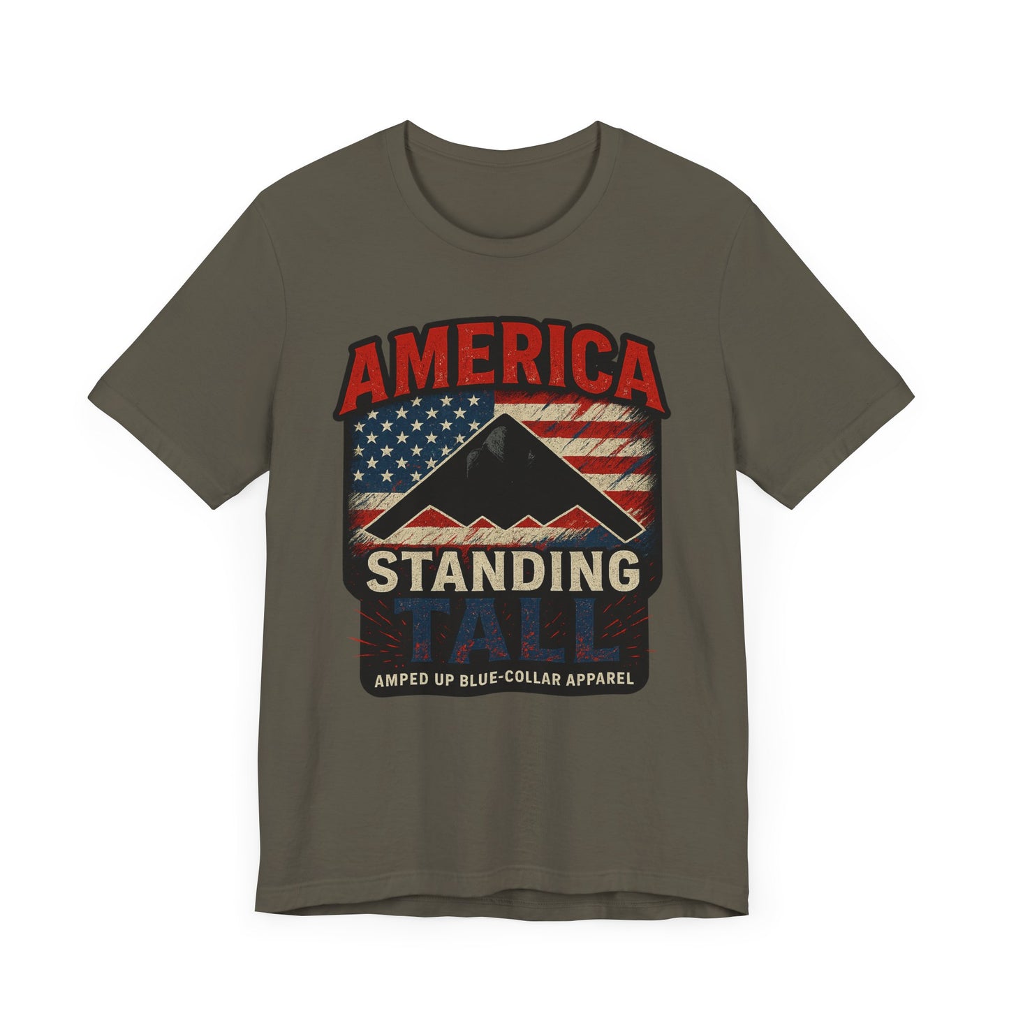 America Standing Tall” – Amped Up Patriot Tee