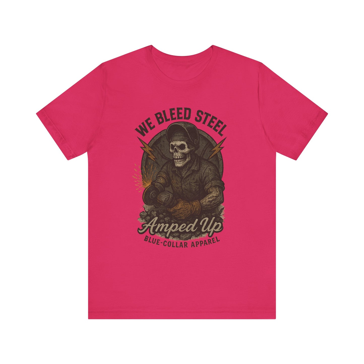 We Bleed Steel Tee, Cool Casual Shirt, Blue-Collar Apparel, Gift for Him, Industrial Style Clothing