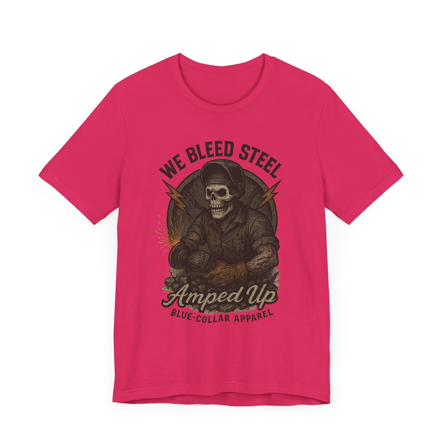 We Bleed Steel Tee, Cool Casual Shirt, Blue-Collar Apparel, Gift for Him, Industrial Style Clothing