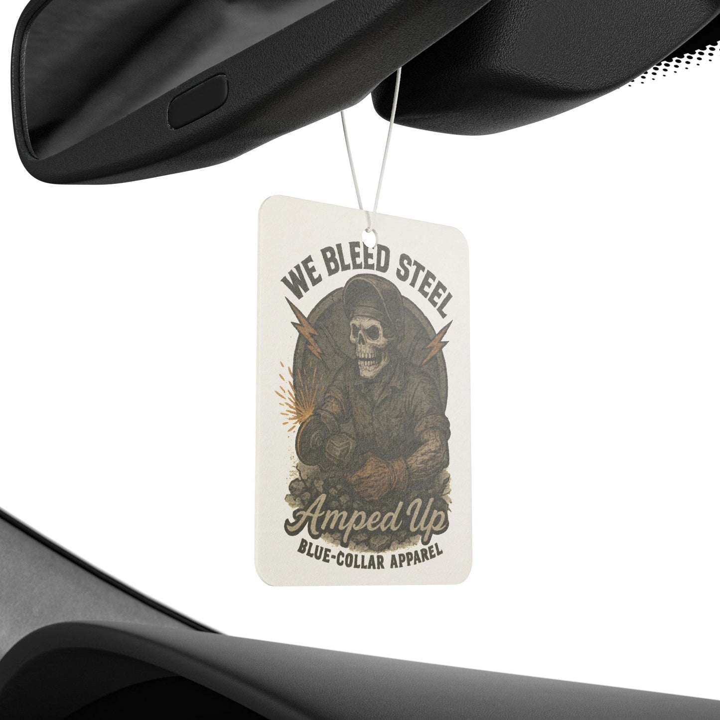 Steel-Blooded Car Air Freshener | Skull Design Car Decor, Automotive Gift, Unique Car Accessories, Blue-Collar Vibe, Road Trip Essentials