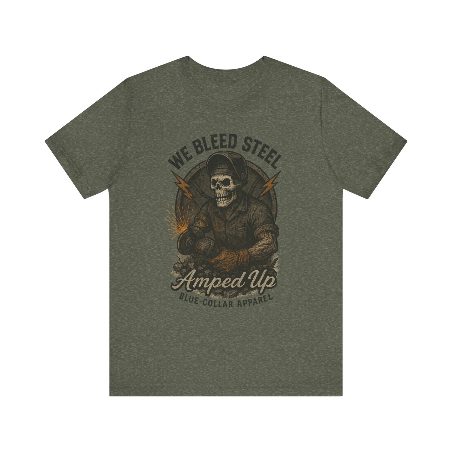 We Bleed Steel Tee, Cool Casual Shirt, Blue-Collar Apparel, Gift for Him, Industrial Style Clothing