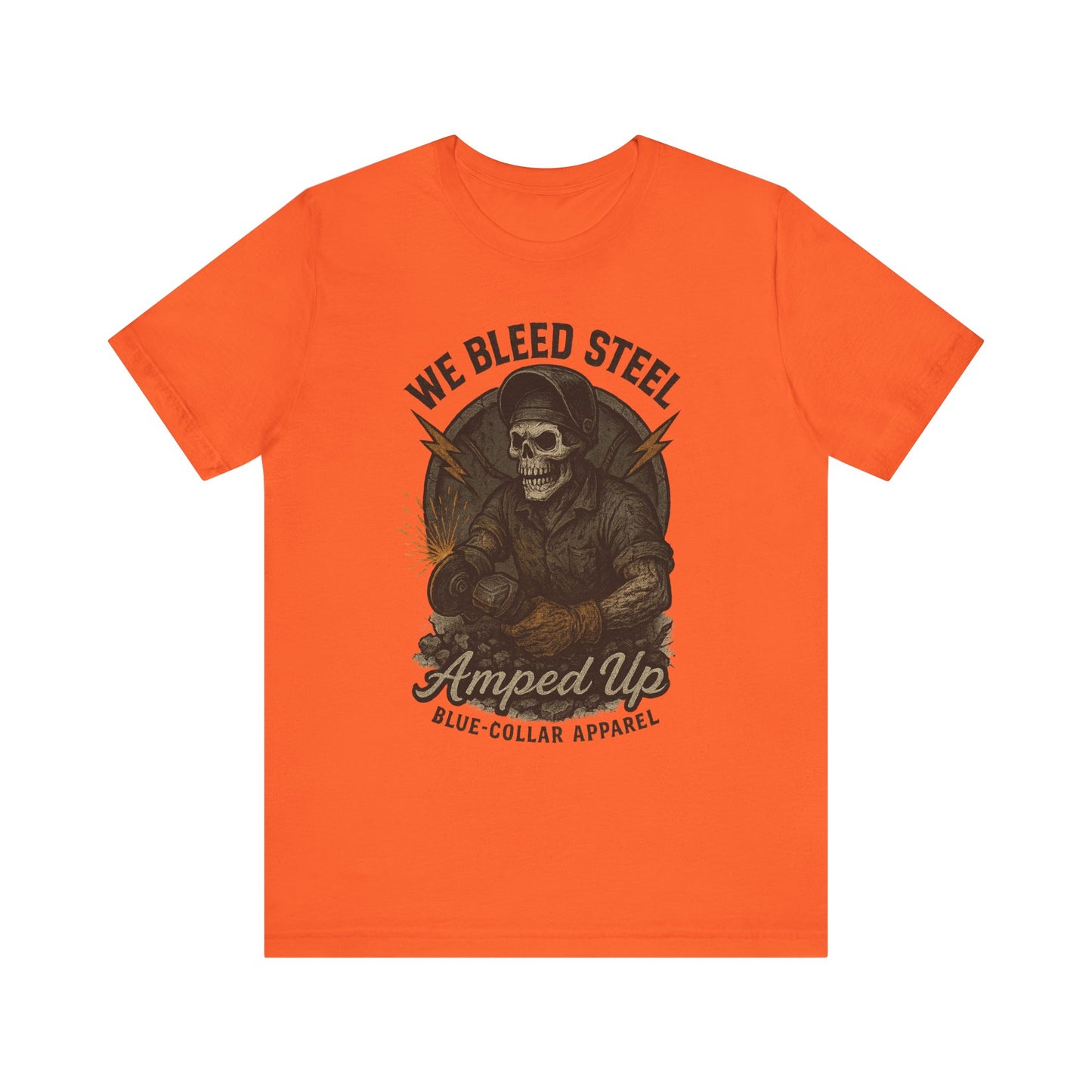 We Bleed Steel Tee, Cool Casual Shirt, Blue-Collar Apparel, Gift for Him, Industrial Style Clothing