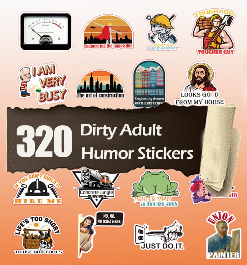 320pcs Funny Hardhat Sticker Bulk- Hard Hat Decals for Tools,Helmet, Water Bottle | Blue Collar Stickers for Adults, Ironworkers, Linemen, Oilfield Workers, and Electricians