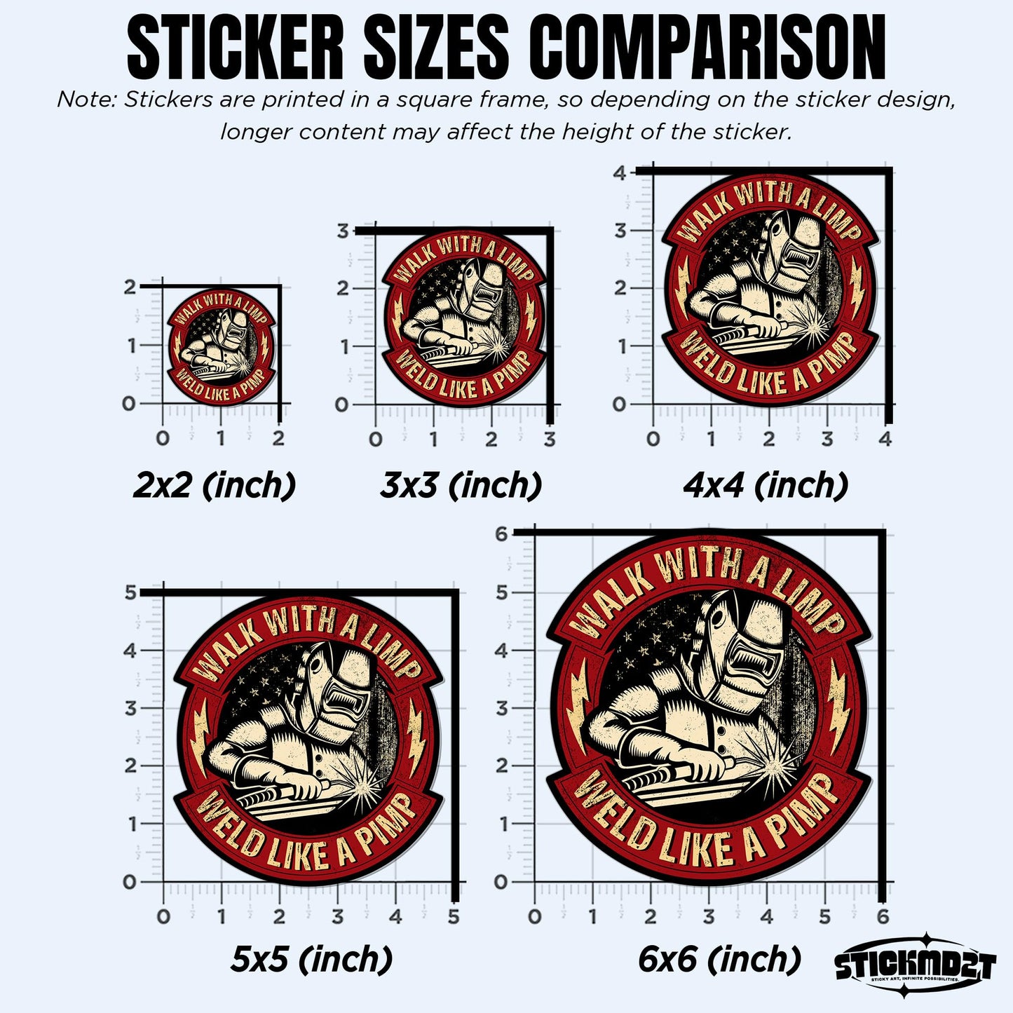 (3Pcs) Walk with A Limp Weld Like A Pimp Sticker Blue Collar Engineer Welder Welding Hard 2" Waterproof Vinyl Decal Sticker Laptop, Water Bottles, Phone, Kindle Merchandise Decor Decal Gifts 2 Inches