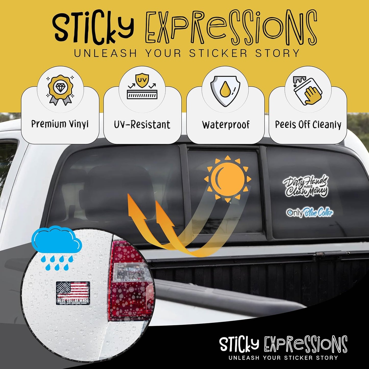 | Only Blue Collar, Dirty Hands Clean Money Sticker & American Flag Hard Hat Stickers for Men (3 Pcs) – Durable, Waterproof Hard Hat Stickers for Men.