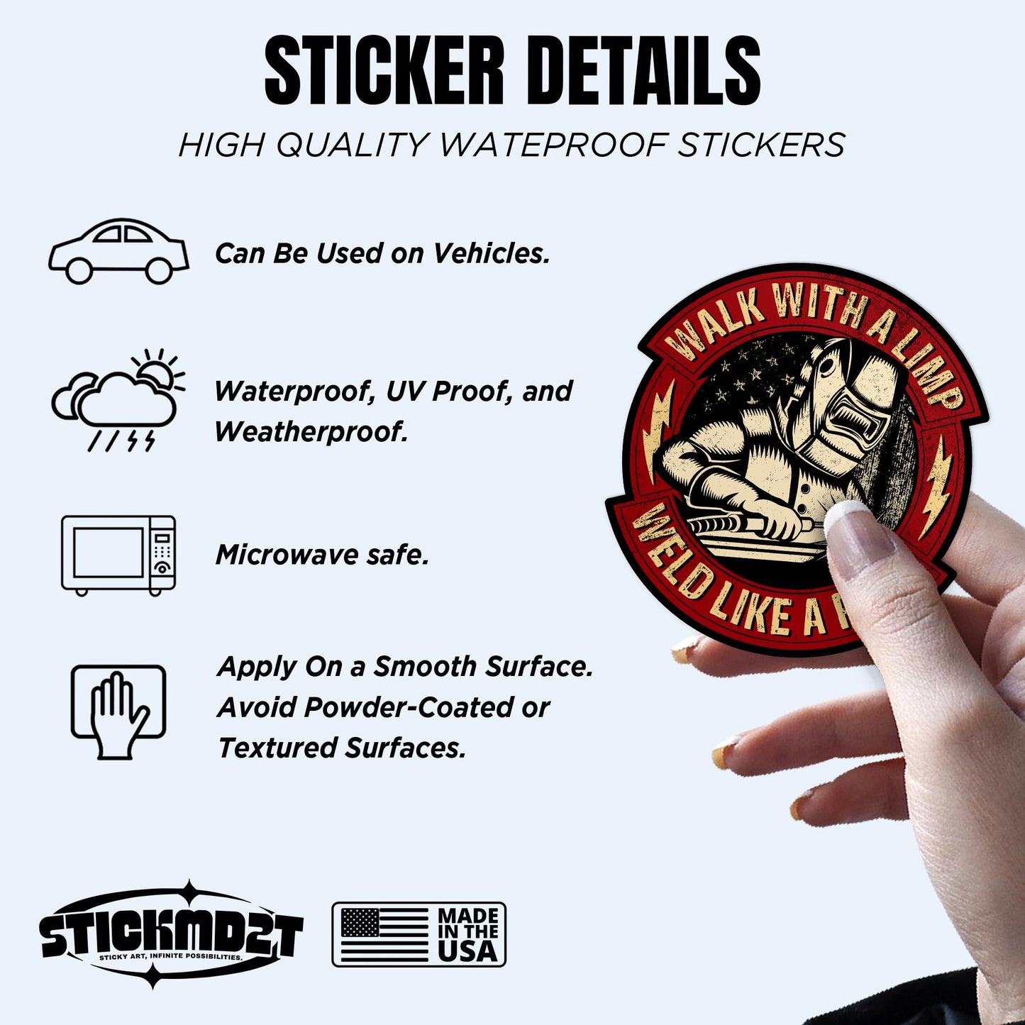 (3Pcs) Walk with A Limp Weld Like A Pimp Sticker Blue Collar Engineer Welder Welding Hard 2" Waterproof Vinyl Decal Sticker Laptop, Water Bottles, Phone, Kindle Merchandise Decor Decal Gifts 2 Inches