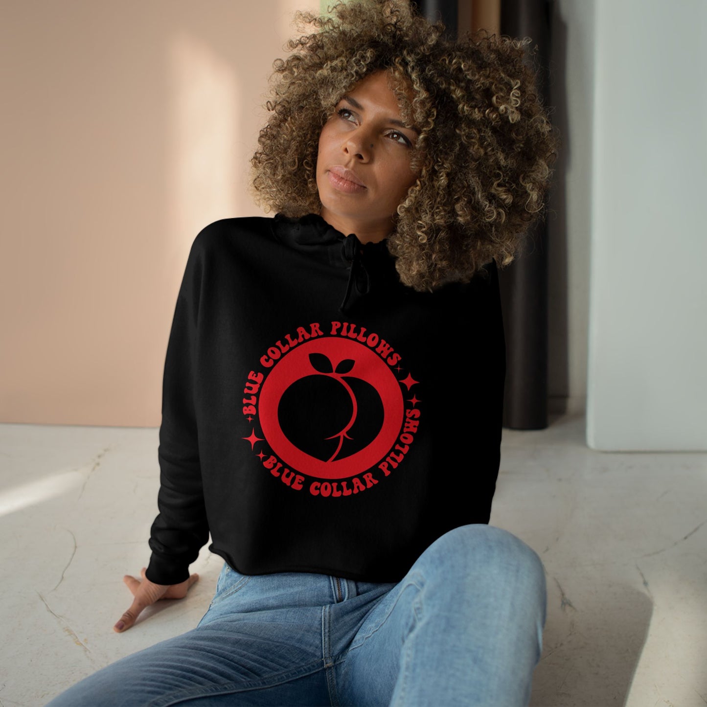 Blue Collar Pillows Crop Hoodie - Casual Stylish Comfort