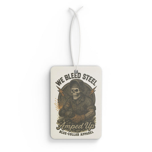 Steel-Blooded Car Air Freshener | Skull Design Car Decor, Automotive Gift, Unique Car Accessories, Blue-Collar Vibe, Road Trip Essentials