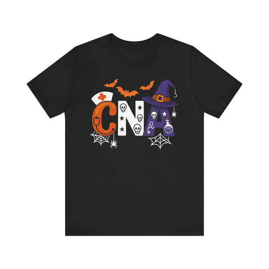 Halloween-Themed CNA Short Sleeve Tee, Funny Nurse Shirt, Costume Tee, Spooky Apparel, Gift for Nurses