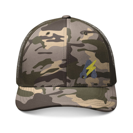 Camouflage Trucker Hat with Embroidered Lightning Bolt