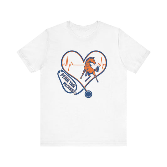 Penn Yan Mustangs Heartbeat Unisex Tee, Equestrian T-Shirt, Horse Lover Gift, Animal Lover Apparel, Casual Wear, Horseback Riding Shirt