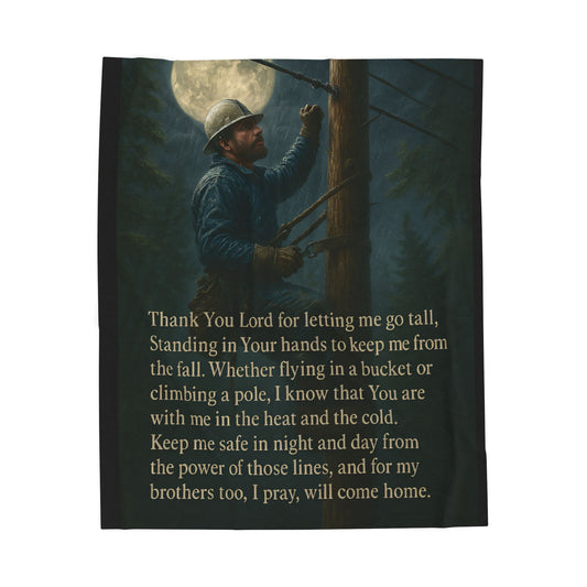 A lineman’s prayer Velveteen Plush Blanket - Thank You Lord Prayer Design