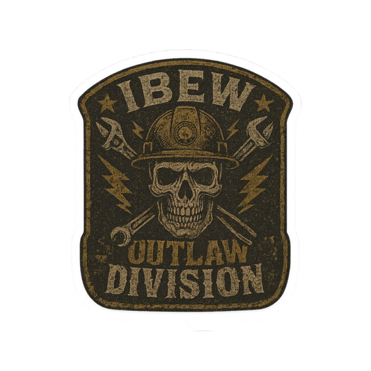 IBEW Outlaw Division Stickers, Vintage Skull Design Stickers, Laptop Decals, Motorcycle Gear, Rebel Aesthetic, Tough Guy Decor