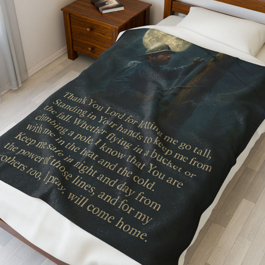 A lineman’s prayer Velveteen Plush Blanket - Thank You Lord Prayer Design