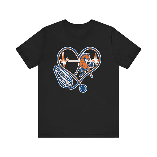 Penn Yan Mustangs Heartbeat Unisex Tee, Equestrian T-Shirt, Horse Lover Gift, Animal Lover Apparel, Casual Wear, Horseback Riding Shirt
