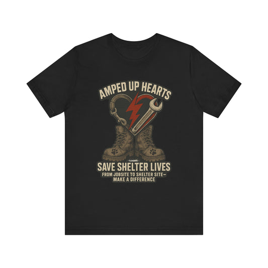 Amped Up Hearts Unisex Tee, Save Shelter Lives Shirt, Heartfelt Volunteer Tee, Animal Rescue Apparel, Thoughtful Gift for Animal Lovers