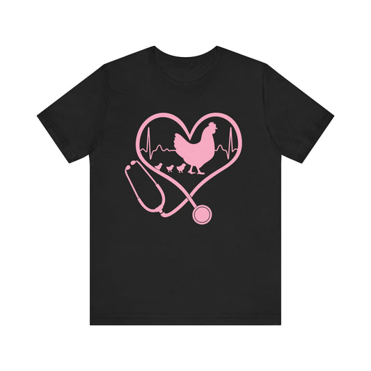 Cute Chicken Heartbeat Tee, Animal Lover T-Shirt, Veterinary Gift, Farm Animal Apparel, Eco-Friendly Fashion