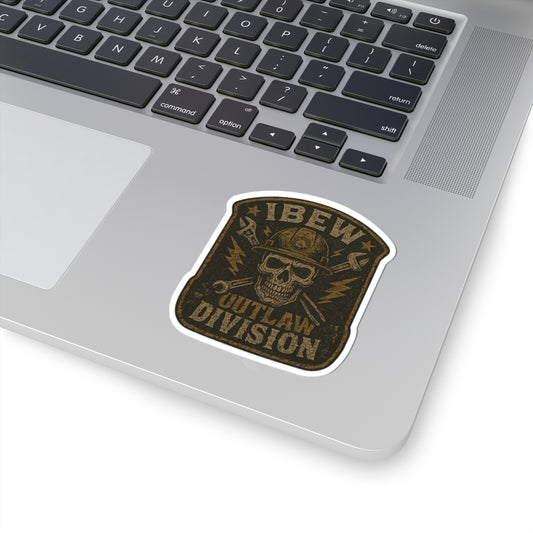 IBEW Outlaw Division Stickers, Vintage Skull Design Stickers, Laptop Decals, Motorcycle Gear, Rebel Aesthetic, Tough Guy Decor