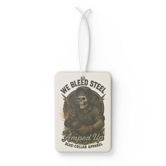 Steel-Blooded Car Air Freshener | Skull Design Car Decor, Automotive Gift, Unique Car Accessories, Blue-Collar Vibe, Road Trip Essentials